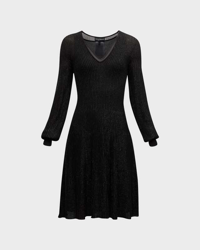 Metallic Ribbed A-Line Midi Dress